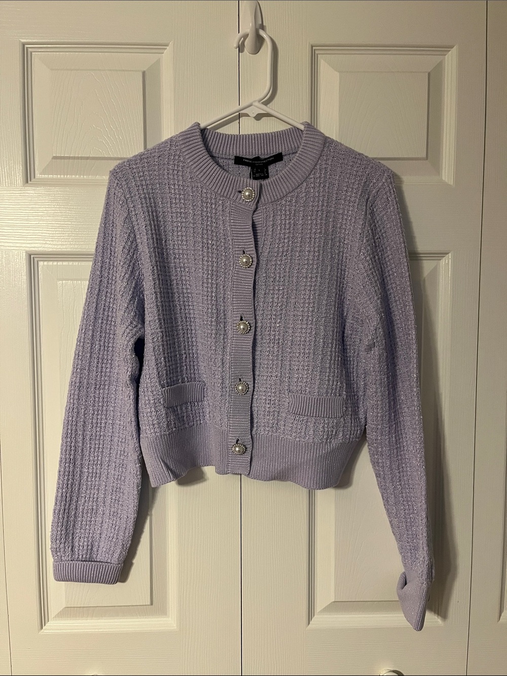 Lavender Knit Button-Up Cardigan Sweater - Classic FRENCH CONNECTION Large